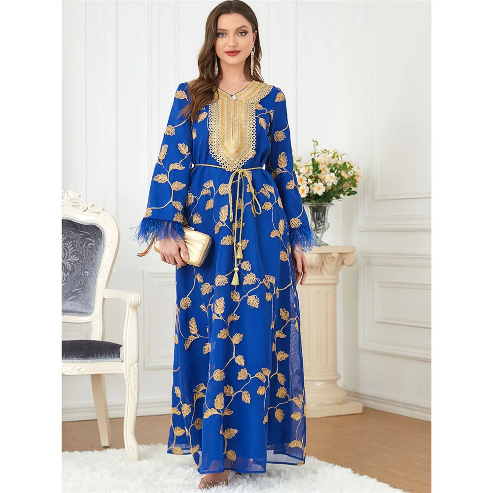 Eid Party Moroccan Abaya Muslim Women Elegant Long Maxi Dress Turkey Arabic Kaftan Evening Ramadan Gowns Vestidos Dubai Jalabiya