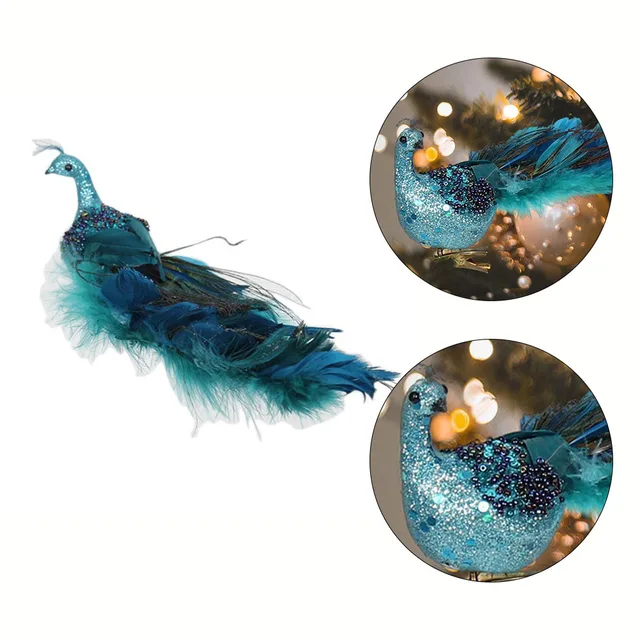 Artificial Glitter Peacock Christmas Ornaments Bird Figurine Long Tail Real  Natural Feathers Christmas Tree Hanging Decorations - AliExpress