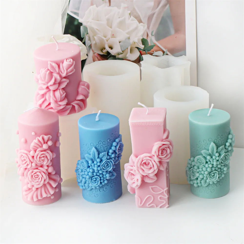 Lot De 5 Moules à Bougies En Silicone - Formes Fleurs 3D, Réutilisables, Pour DIY Et Décoration - 10