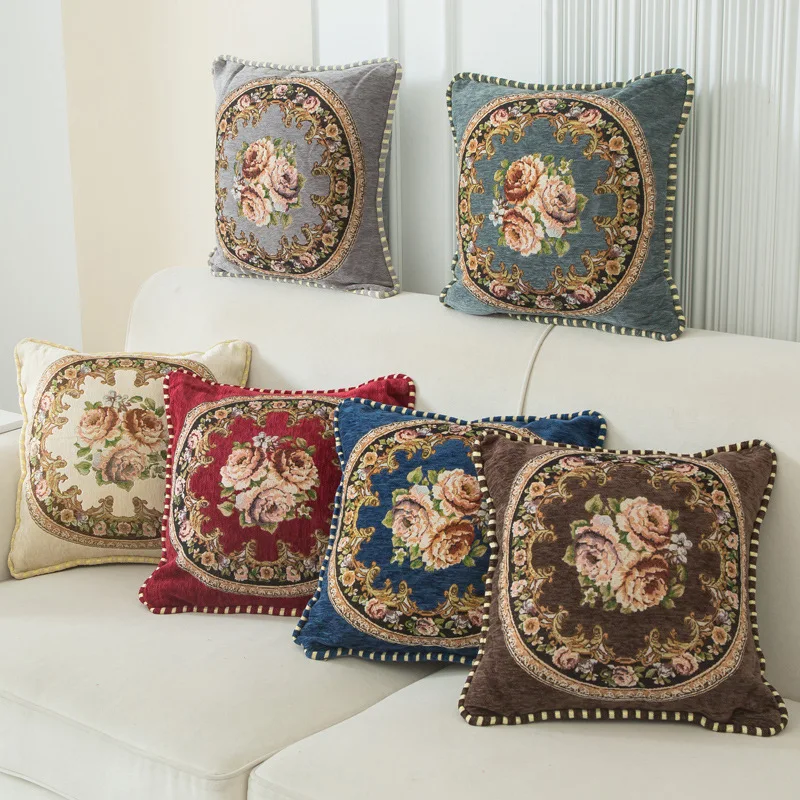 Federa Per Cuscino 45x45 Cm Con Motivo Floreale – Rosso, In Lino E Cotone, Per Divano, Auto O Letto