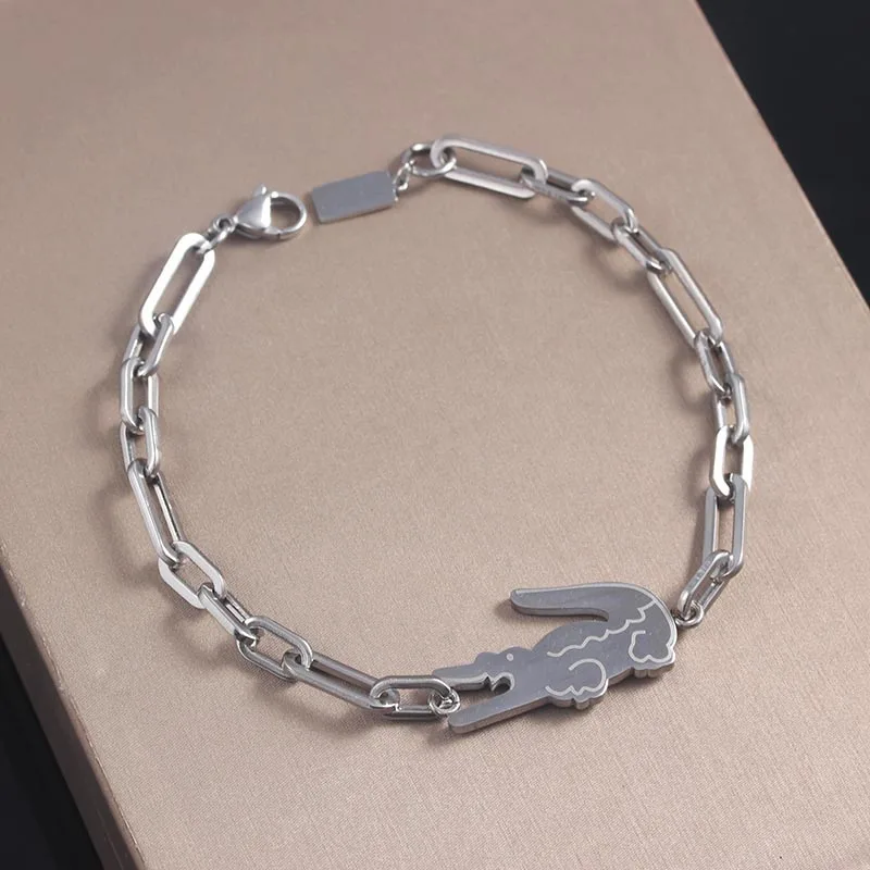Punk crocodile rectangle pendant Stainless Steel Bracelet