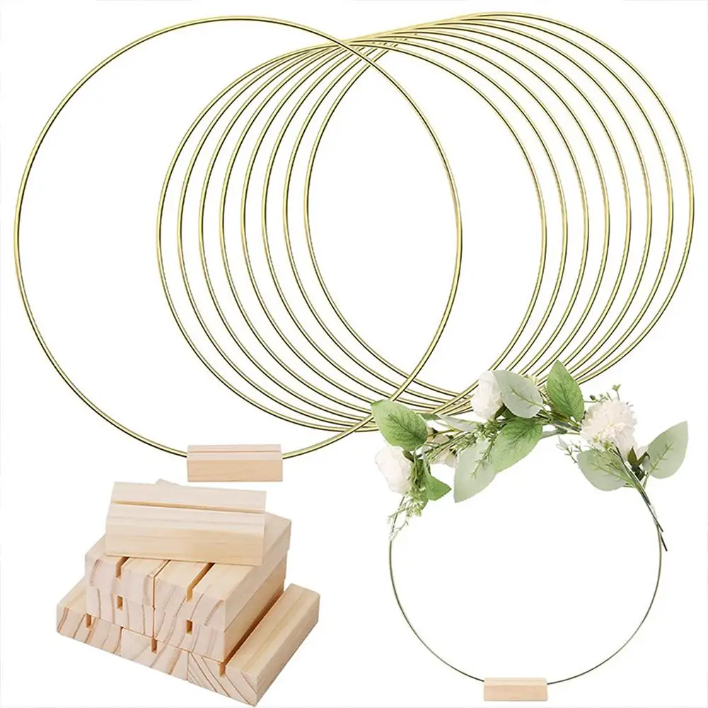 

10Pcs 12 Inch Round Metal Hoop Centerpiece With Wooden Stand Decorative Props For Wreath Ring Crafts DIY Wedding Event Decor