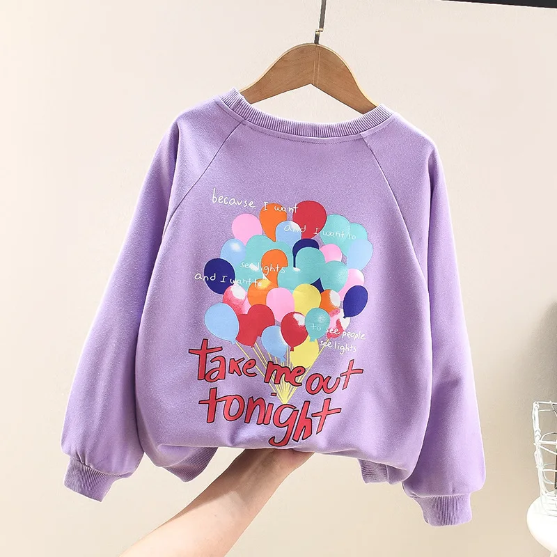 2022 Spring Autumn 3-14 Years Children Girls Sweatshirts Printed Colorful Balloons Letter Tops For Teenagers Teens Girls Clothes hoodie for kid Hoodies & Sweatshirts