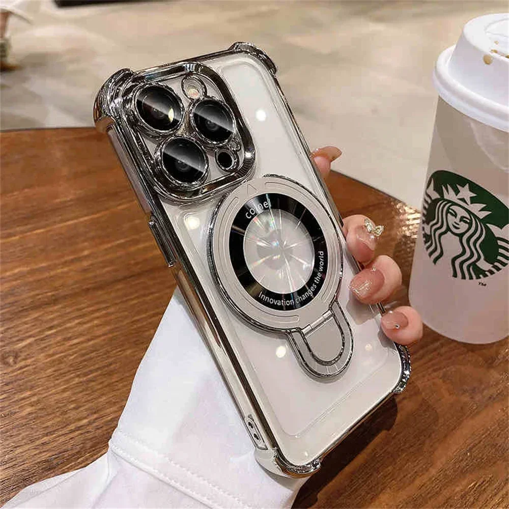 Luxury Plating Clear Magnetic Stand Shockproof Phone Case