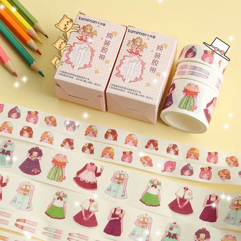 3 Roll Cartoon Beauty Dress Up Little Girl Stickers Lovely Kids Dress Up Tape Stickers for Girl Toys Gifts Handmade Journal