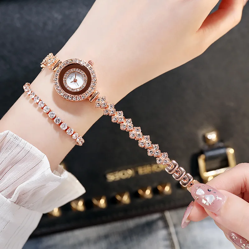 

Southeast Asian Women's Watch Diamond Small Dial Spiral Crown Quartz Watch Casual Simple Temperament Watch Reloj De Mujer