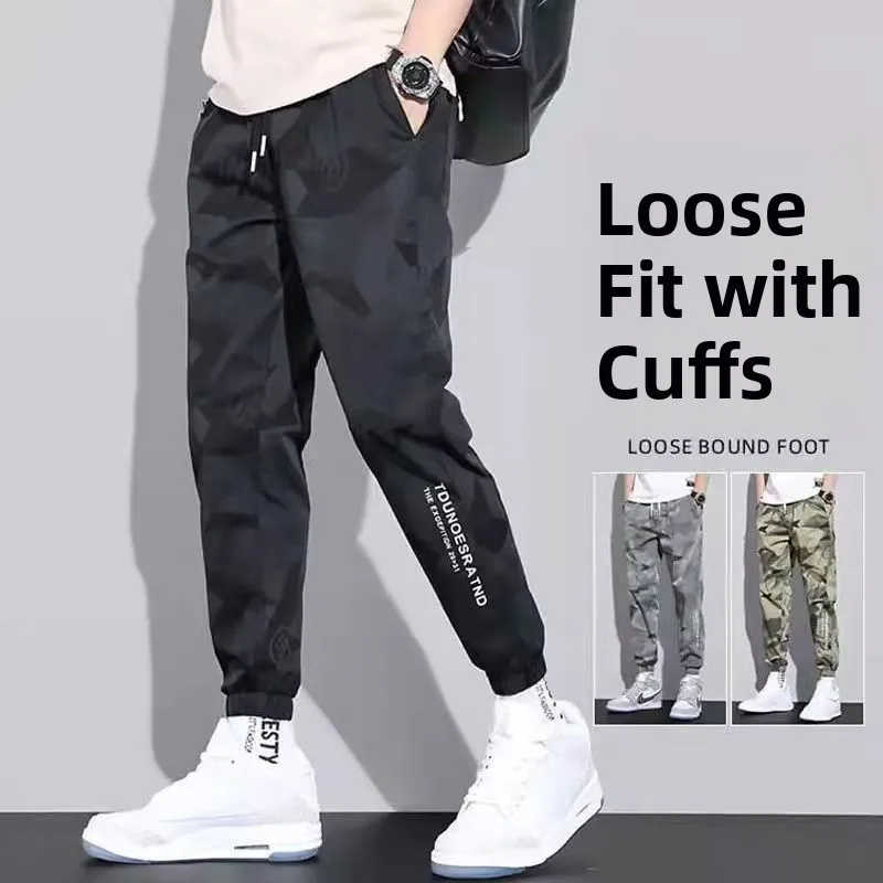 Summer Thin Ice Silk Camouflage Work Pants Men's Loose Casual Trousers for Outdoor Fiing Wear Comfortable Breathable Long T...