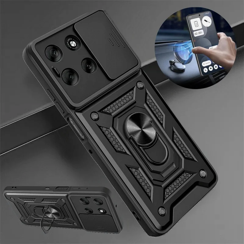 Armor Case for Motorola Moto G56 G86 5G G15 G35 G55 G75 G85 G04 G24 G54 G84 E14 E15 Lens Protect Cover Ring Stand Holder