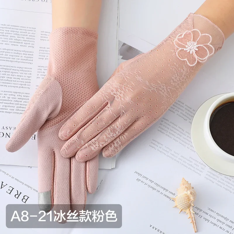 Summer Women Driving Gloves Autumn Non Slip Sunscreen Anti-UV Short Gloves Women Thin Ice Silk Lace Touch Screen Glove for driving gloves