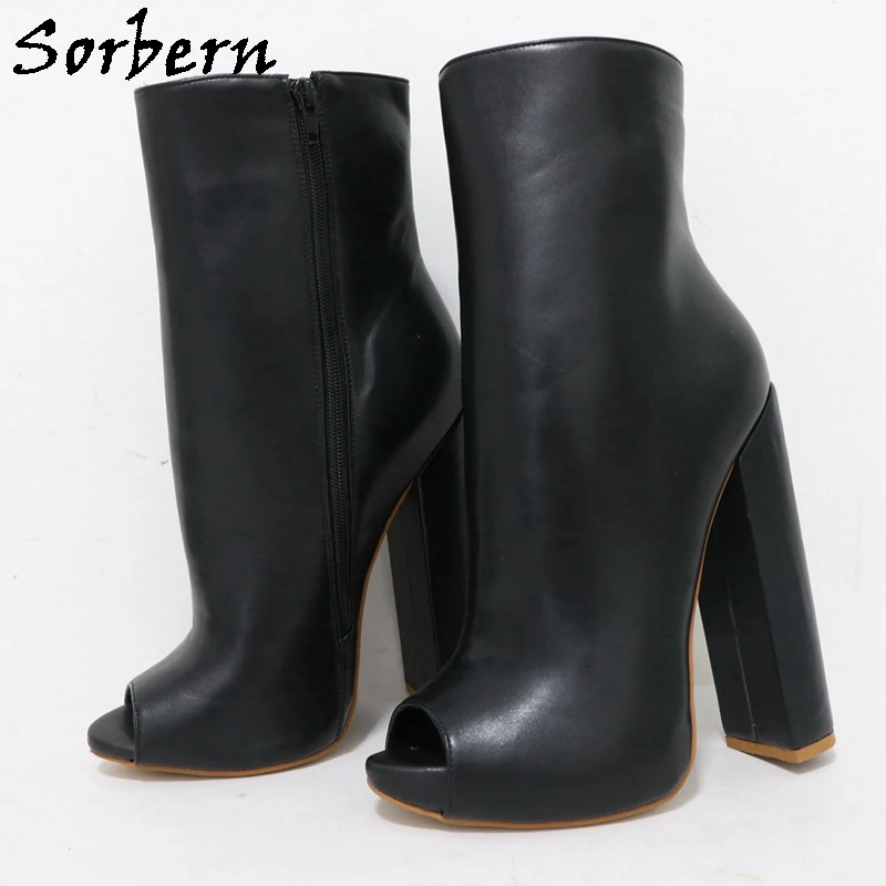 

Sorbern Custom Strephexopodia Boots Women Ankle High Open Toe Block Heeled Zip Up Shoes Chunky High Heels Custom Multi Colors