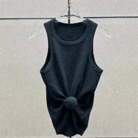 Femmes t-shirts nouveau torsadé fleur noué haut sans manches pour l'été 2025 élastique mince pur coton femmes gilet corset haut court 3