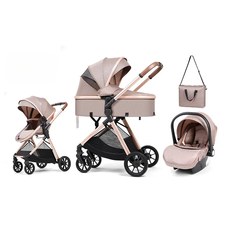 3 in 1 Multifunctional Baby Stroller Equipped With Car Seats For Sitting And Lying Down Lightweight Comes With Mommy Bag