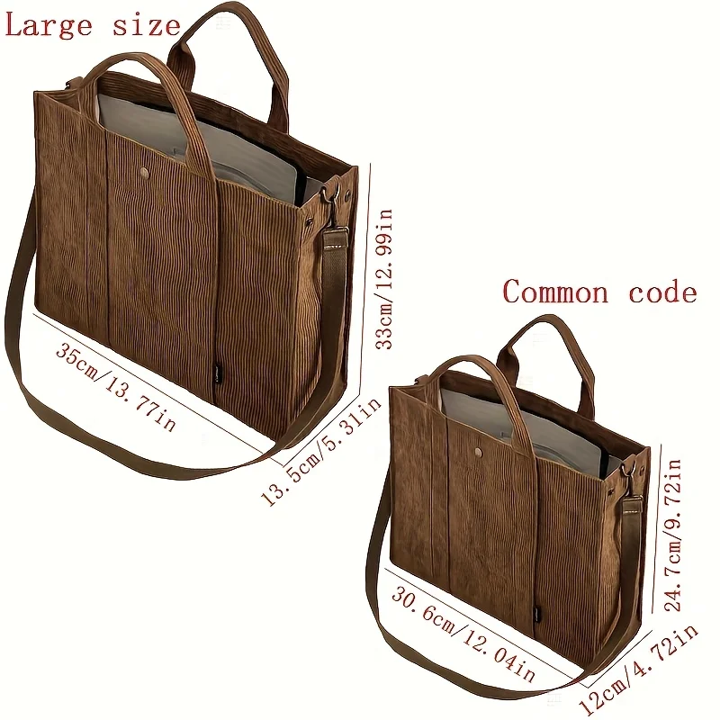Original Japanese New Thickened Corduroy Shoulder Bag Simple Commuting Tote Bag Student Casual Literary Handbag Crossbody Bag