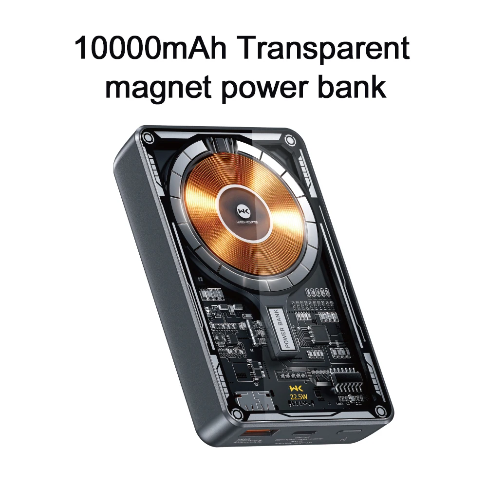 WEKOME 보조베터리 자기 무선 PD 20W 빠른 충전 10000mAh 투명 커버 플레이트 USB 휴대용 소스 iPhone14promax