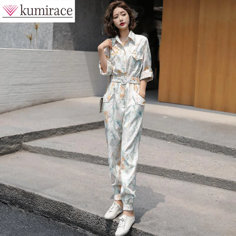 Women's Jumpsuit 2023 New Summer Thin Print Temperament Work Dress Jumpsuit Set Free Shipping Items Women Clothes for Women 2023 temperament fashion set women s summer new sunshine proof coat slim retro bra strap jumpsuit two piece set