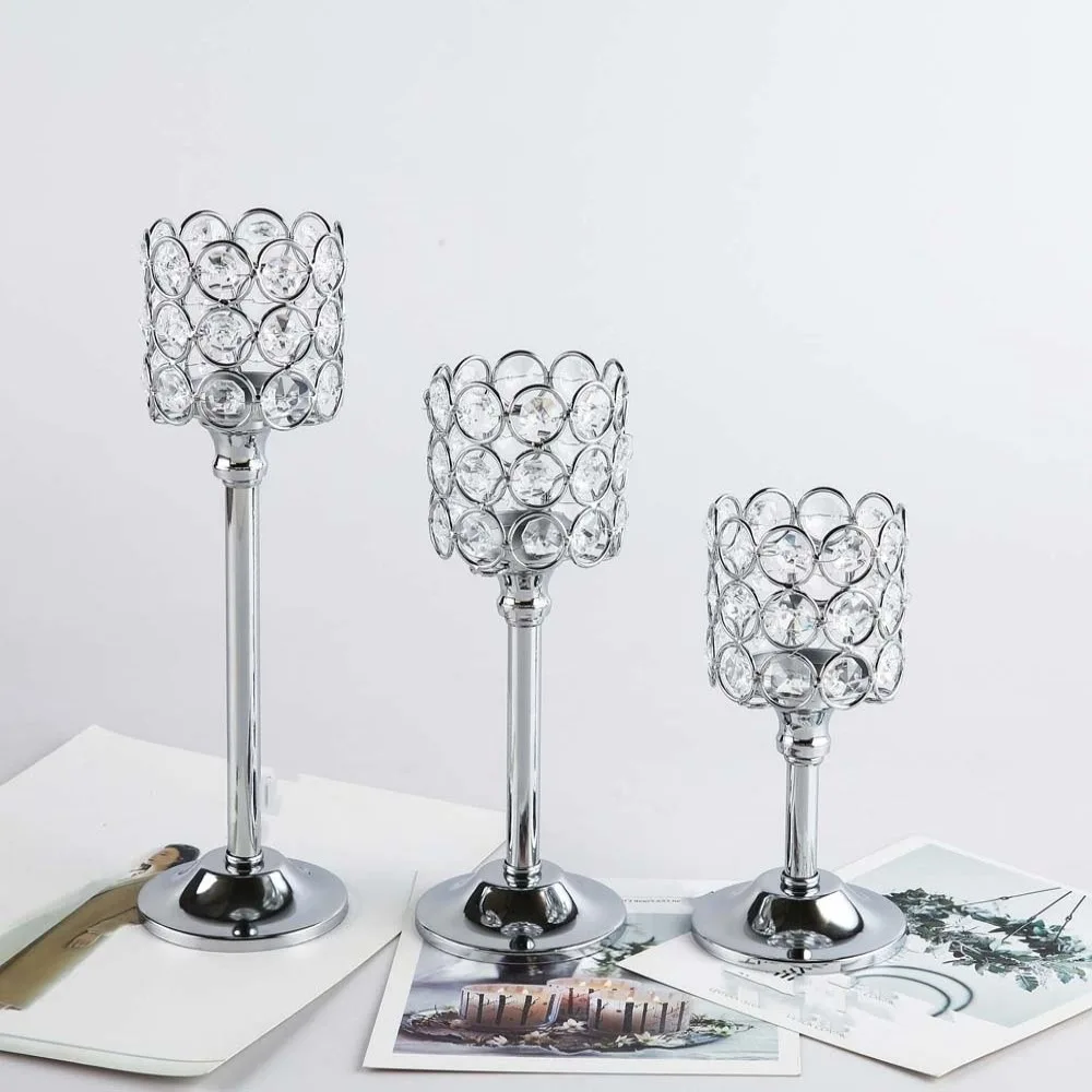 Metal Crystal Candle Holder Romantic Hollow Wrought Iron Candlestick Creative Goblet-shaped Craft Candelabra Christmas