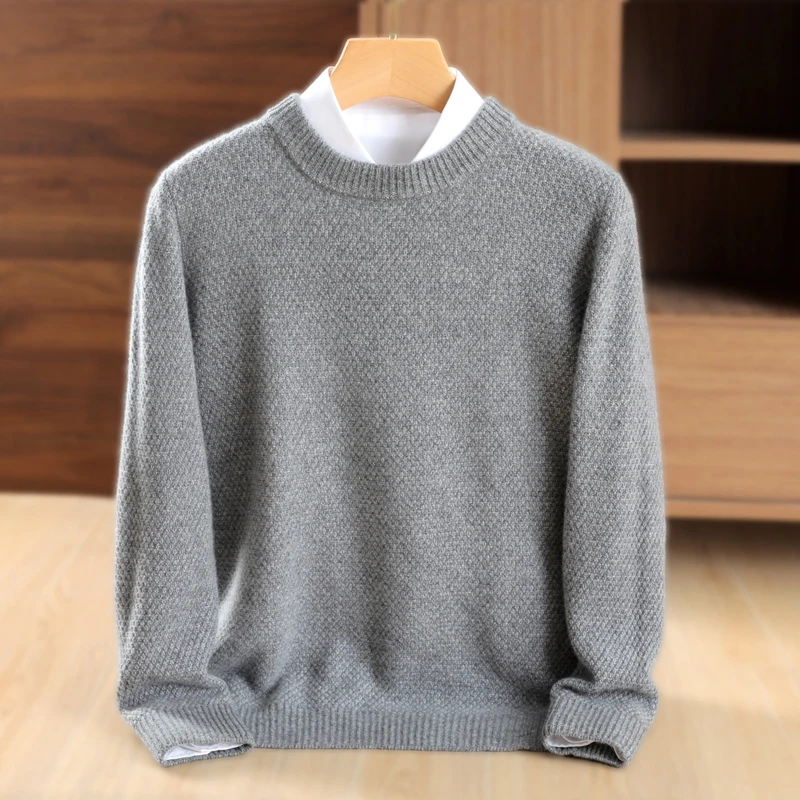 

Вязаные Пуловеры из 100% мериносовой шерсти, мужские свитера, горячая Распродажа, зимняя однотонная теплая трикотажная одежда с длинным рукавом и круглым вырезом YL01