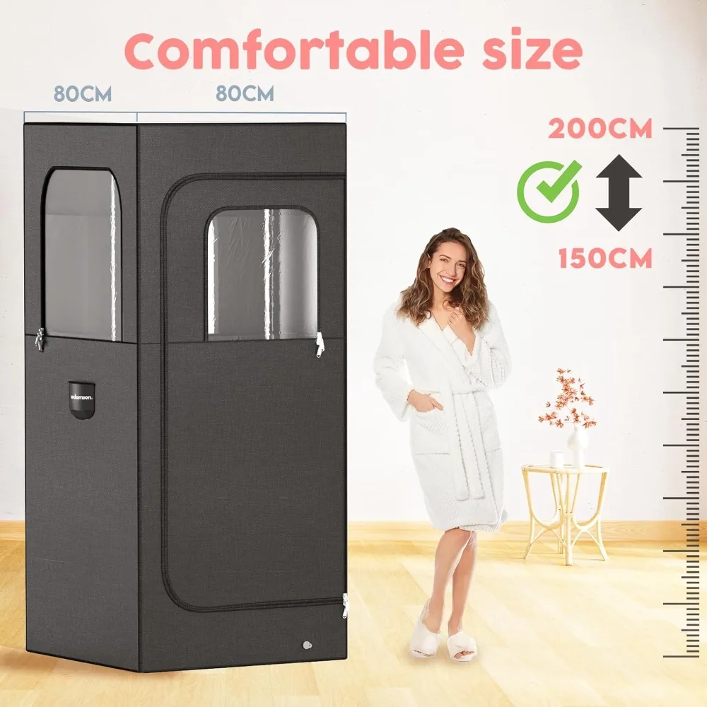 Full Sized Steam Sauna Room, Nylon Black 2.6L 1000W Steamer with Chair+remote Control+foot Massager, Indoor Portable Sauna Room 2