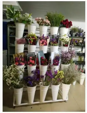 Fresh Flower Shop Metal Stand Movable Iron Multi-layer Flower Display Rack Bucket Rack Balcony Decorations Plant Stand
