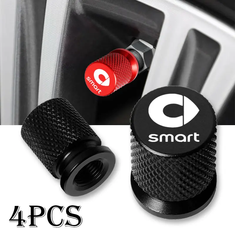 Smart Fortwo Forfour 용 4pcs 451 453 450 452 454 로드스터 쿠페 자동차 타이어 밸브 캡 알루미늄 타이어 휠 스템 커버 방진