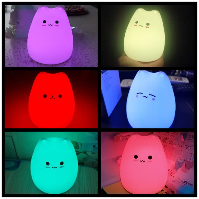 Mini lámpara de noche Popular para bebé y gato, 7 colores táctiles que cambian de color, protección ocular, dormitorio, mesita de noche, regalo para niños - Image 4