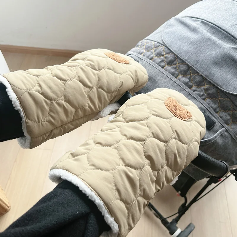 Baby stroller warm gloves Mobile phone touch screen handle windproof waterproof gloves with velvet handle pocket 4