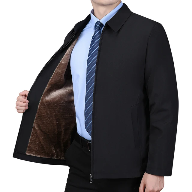 Men Business Jacket Parkas Mid-aged Men's Lapel Jacket with Zipper Pockets for Formal Business or Casual Wear in Autumn Winter 5