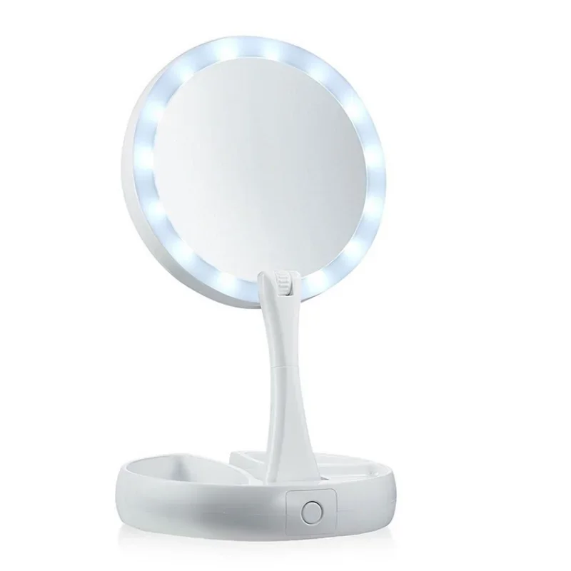접이식 USB 충전 또는 배터리 LED 거울, 메이크업 화이트 화장대 화장품 거울, 조명 10X 확대 테이블 거울