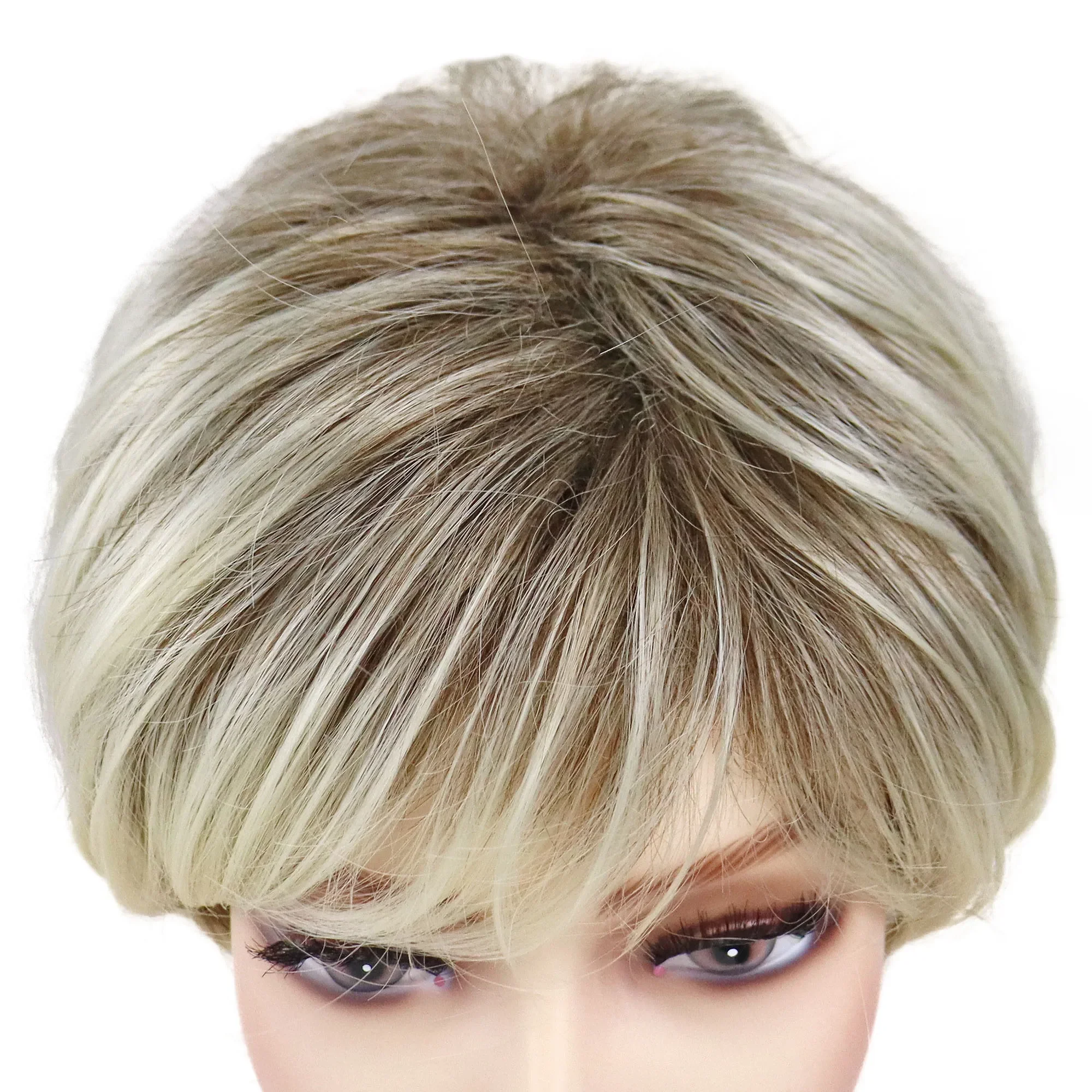 Old Lady Synthetic Hair Blonde Wig with Bangs Natural Short Wig for White Woman High Temperature Blond Ombre Mommy Wig for Daily