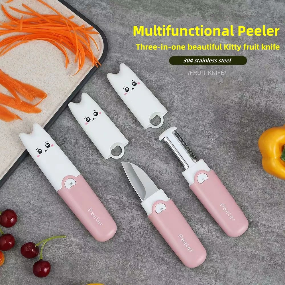 Three-in-one Multifunctional 304 Stainless Steel Super Beatiful Kitty-Cat Peeler Tool for Kitchen,Outdoor Travel Gift for Fun