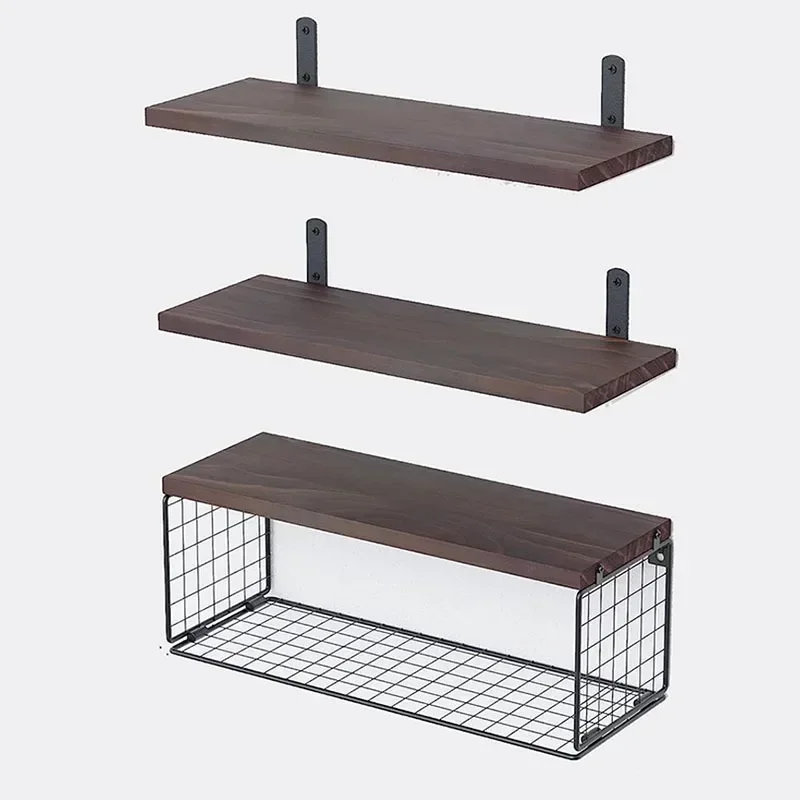 Wall Shelves Floating Mounted Wooden  Rack Kitchen Bathroom Organizer  Decor Garden Bathroom Accessories 4 Piece Set Wall shelfs 6