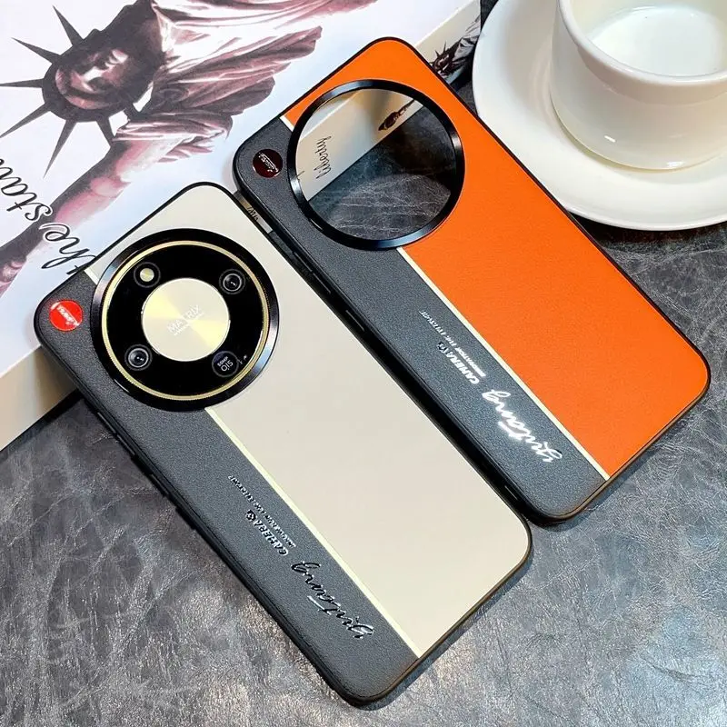 Luxury Colorblock Leather Case with Fluorescent Accents - Shockproof Bumper Cover