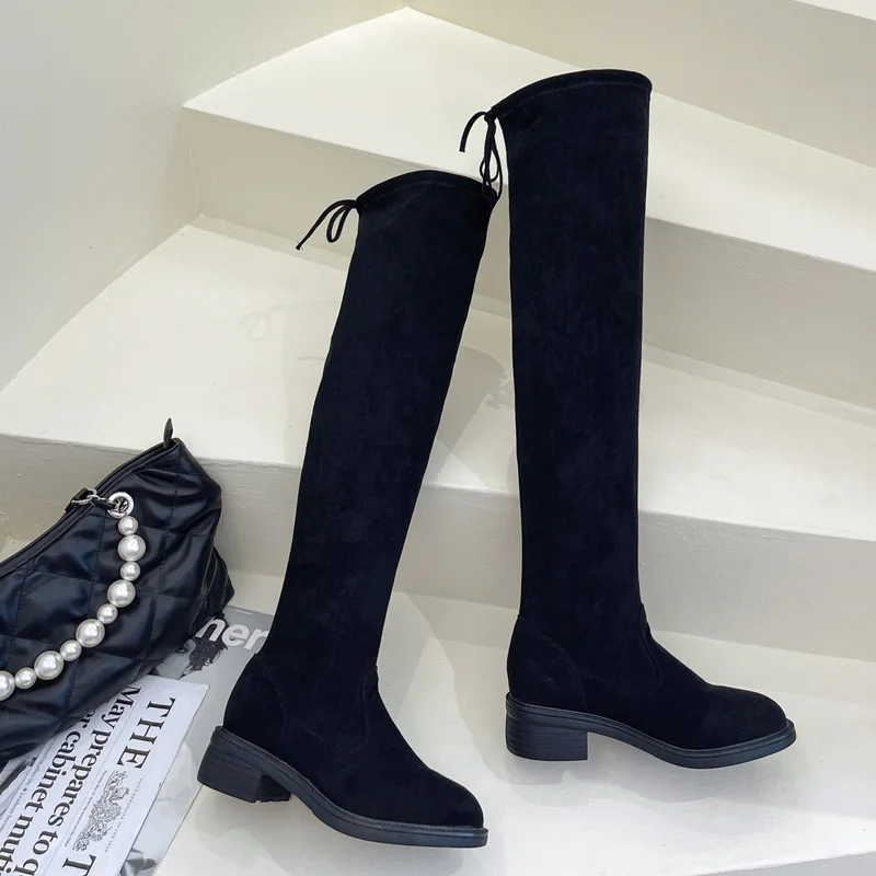

Новинка Осень-зима 2022 Модные женские эластичные сапоги выше колена на высоком каблуке с бархатной подкладкой универсальные тонкие длинные сапоги Pmwrun