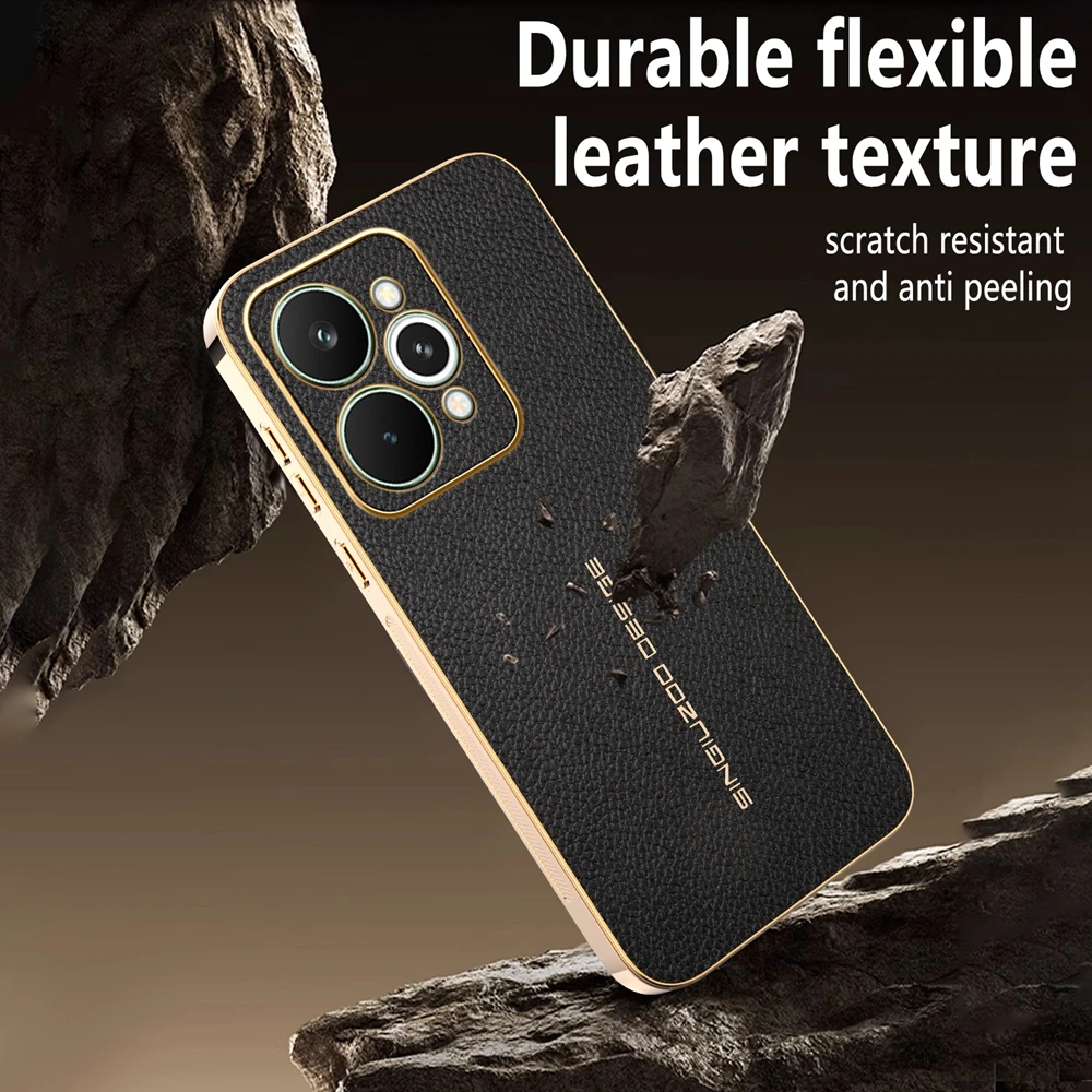 Lychee Leather Electroplated Frame Shockproof Phone Case
