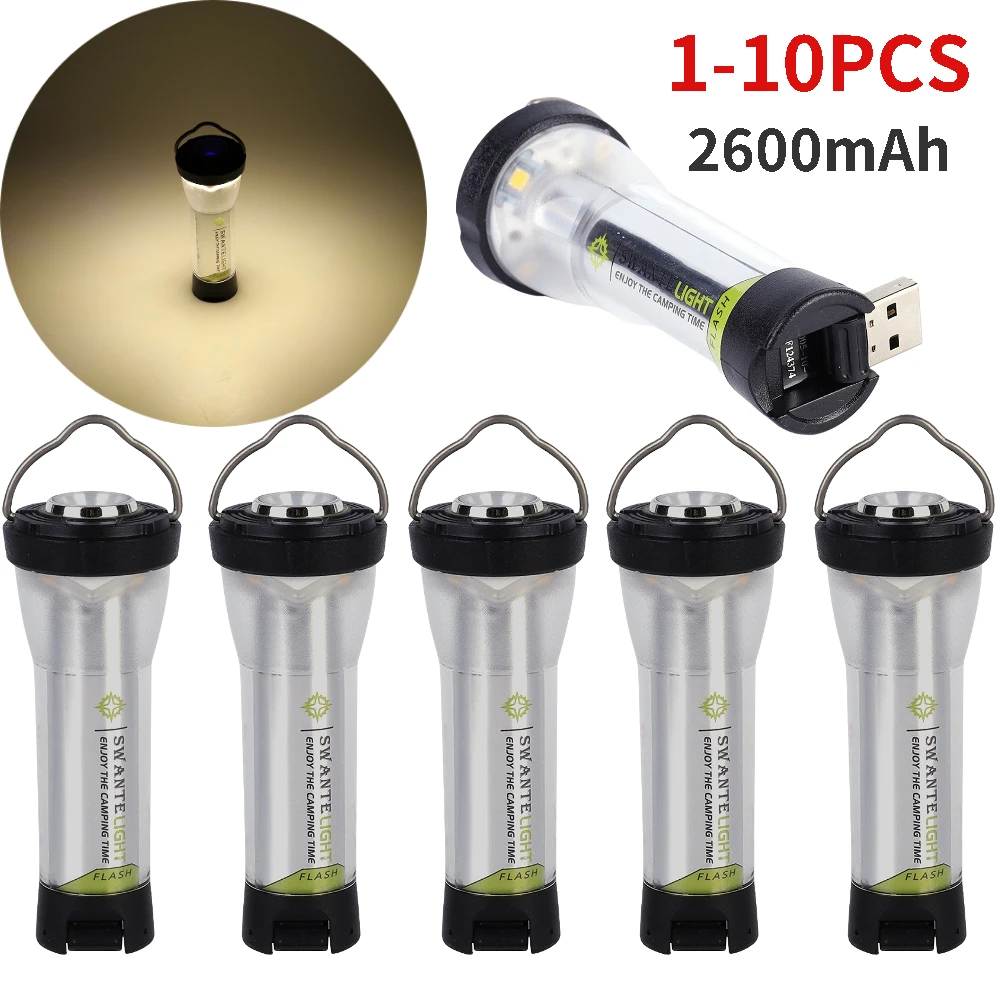 Linterna de acampada portátil para lámpara de acampada de 1 10 piezas, 2600mAh, 3 modos, recargable vía USB, al agua| | - AliExpress