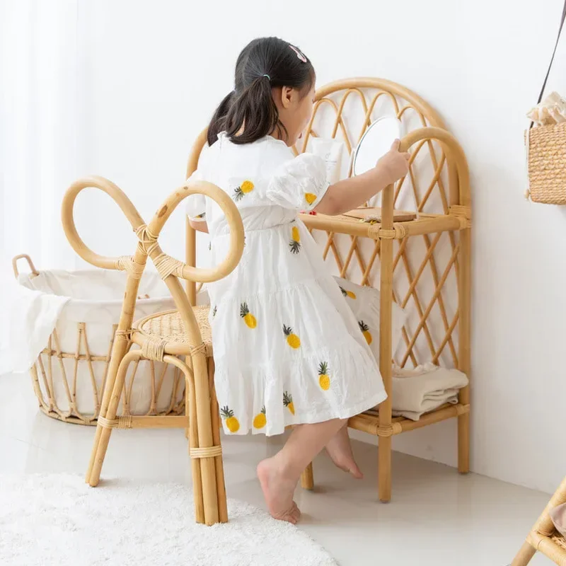 Children's Rattan Chair Natural Rattan Bow Chair Photography Log Color Backrest Children Chairs