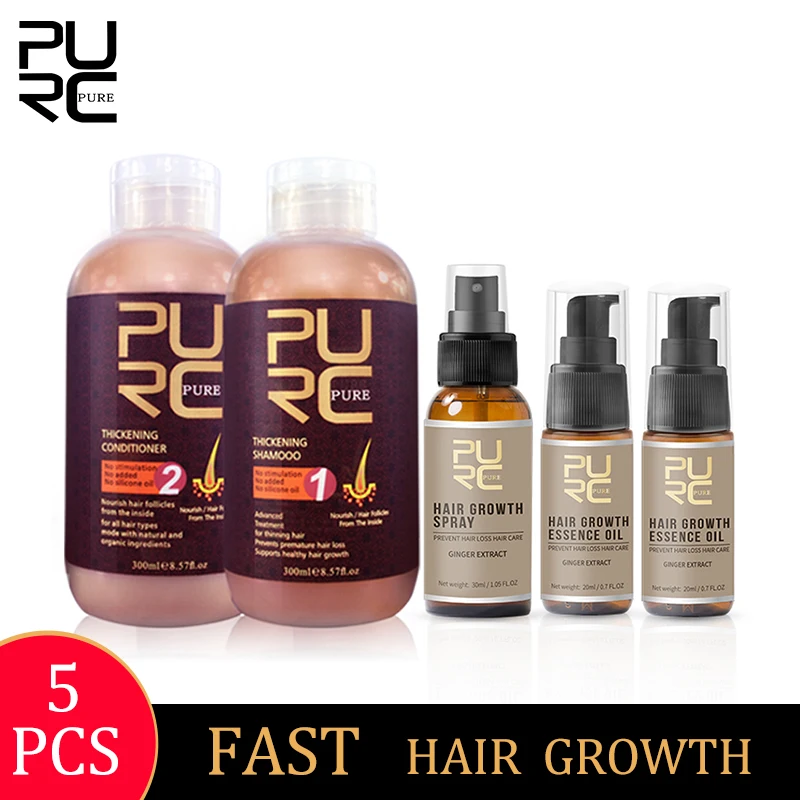 

PURC Hair Growth Products Set Ginger Hair Loss Treatment Hair Regrowth Care Shampoo Conditioner Essential Oil Kit for Men Women