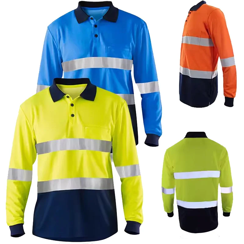 T-shirt De Sécurité Réfléchissant SMASYS - Manches Longues Haute Visibilité, Bleu/orange, Taille M
