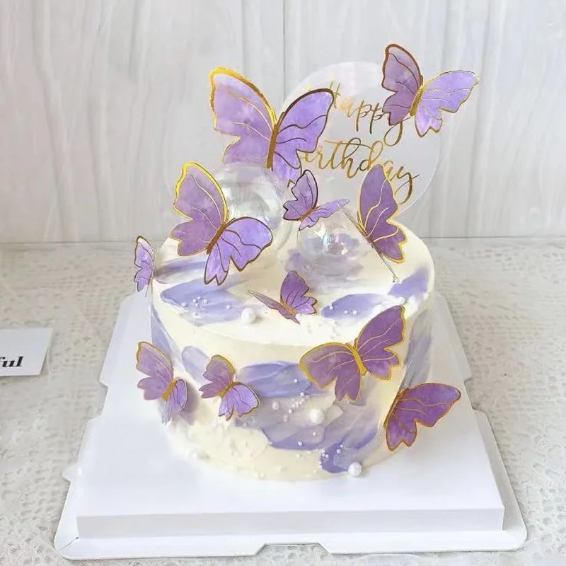 Em promoção! Cor-de-rosa Roxo Azul Borboleta Decoração Do Bolo Feliz Aniversário  Bolos Topper Panificação Artesanal Pintado Romântico Plugin Fr Festa De  Casamento