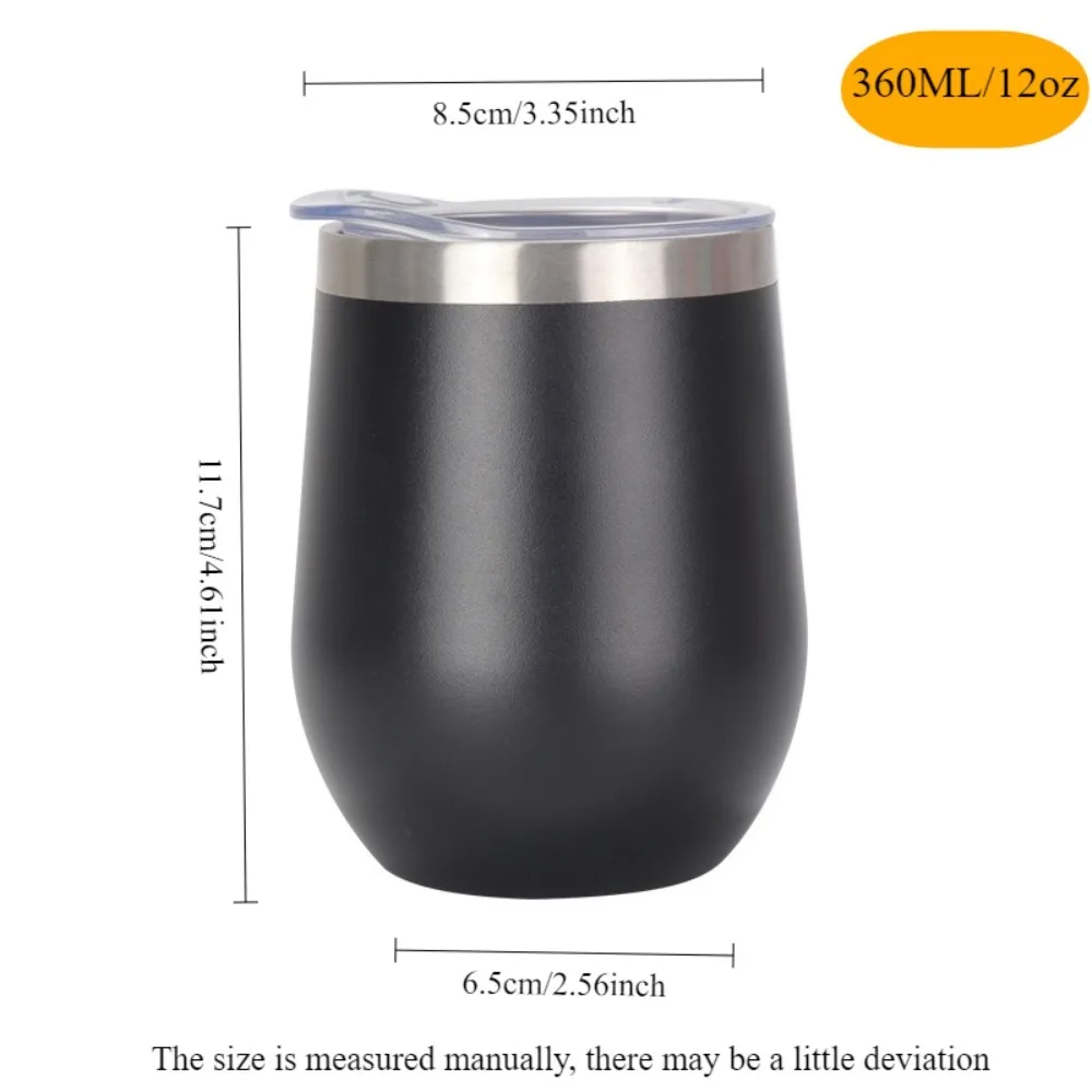 Stainless Steel Cup 12oz/360ml Stainless Steel Wine Glass with Lid Double Layer Insulated Leak-proof BPA Free Suitable for Coffee