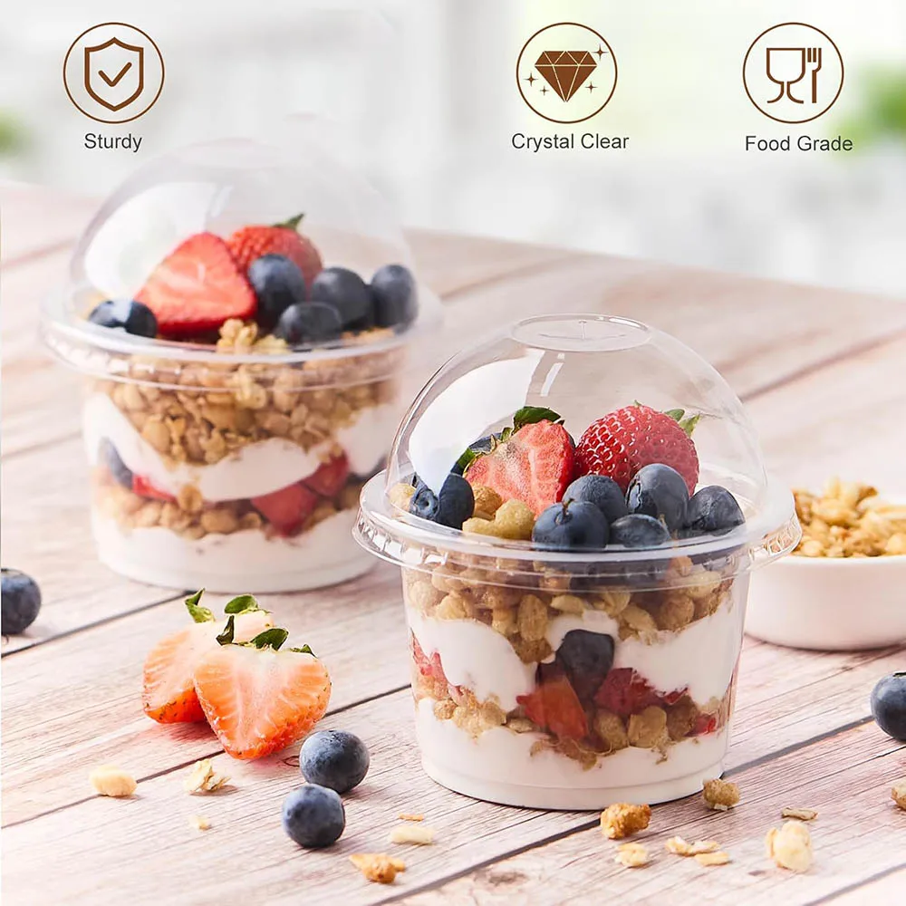 thumbnail image 2 of Desert Cups With Lids 50 Pack Plastic Cups With Dome Lids And Spoons, 8 Oz Clear Dessert Acai Bowls 2 of 14