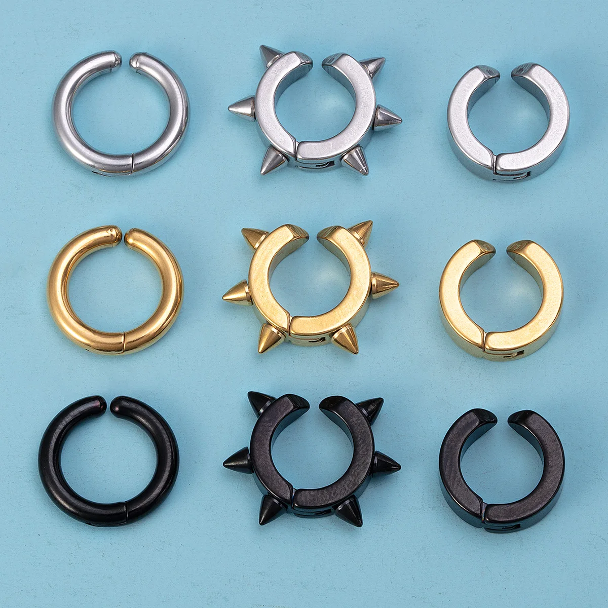 Hoop Earrings Ear Clip Earrings Clip Earrings Ear Clip Ear Accessories 1pc Spike Round Stainless Steel Fake Ear Hoops for Women Men Non-Piercing Earrings Punk Ear Clip Cuffs Fashion Earring Jewelry
