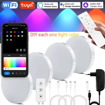 2025 Round Under Cabinet Lighting Kit DC24V Tuya Wifi RGBIC Dimmable Smart Lamp DIY Color Change Wardrobe Closet Decor for Alexa