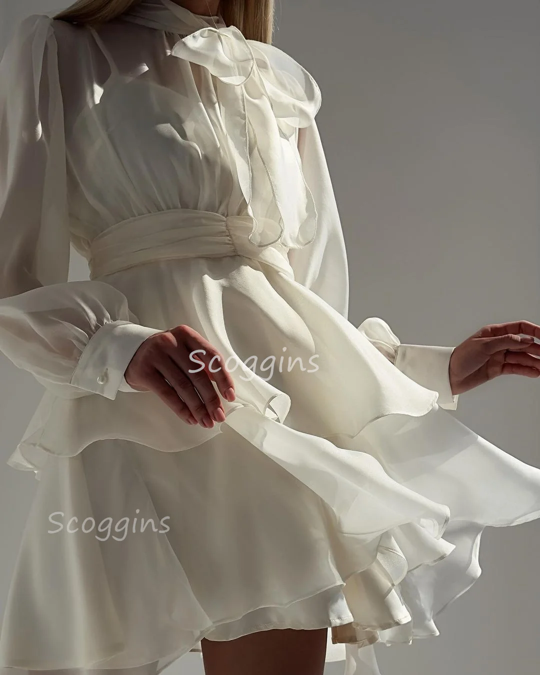 

Formal Occasion Long Sleeves Short Zipper Up Evening Dresses Vestidos Para Eventos Especiales White A-Line Ribbon Cap Straps