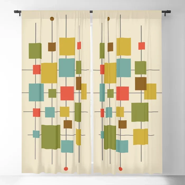 Modern Geometric Abstract Squares Blackout Curtain 3D Print Window