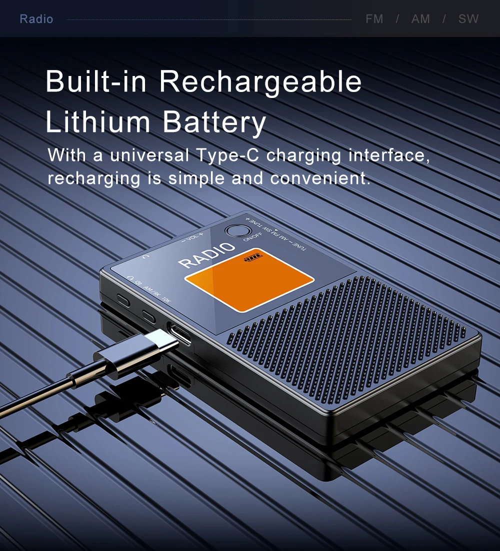 Mini Portable AM FM SW Radio Pocket FM Stereo Radios External Speaker Backlight Screen Rechargeable Radios with Wired Headset