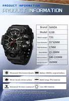 SANDA 6198 Watch Fashion Trend Dual Screen Multi functional Outdoor Sports Multi functional Waterproof Electronic Men's Watch 2