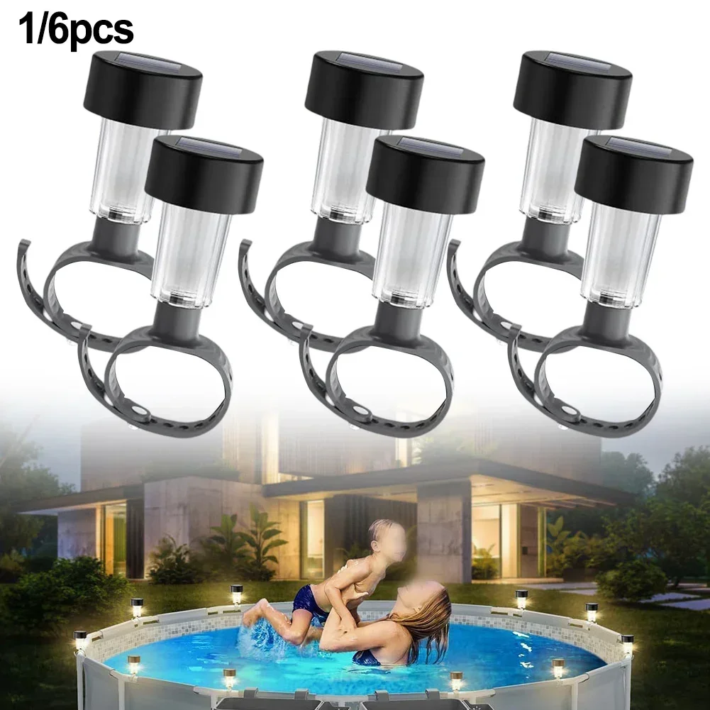Pool Lights For Above Ground Pools 6 Pack Solar - Waterproof LED Fence  Lights With Straps, Warm White Chain Link Fence Lights
