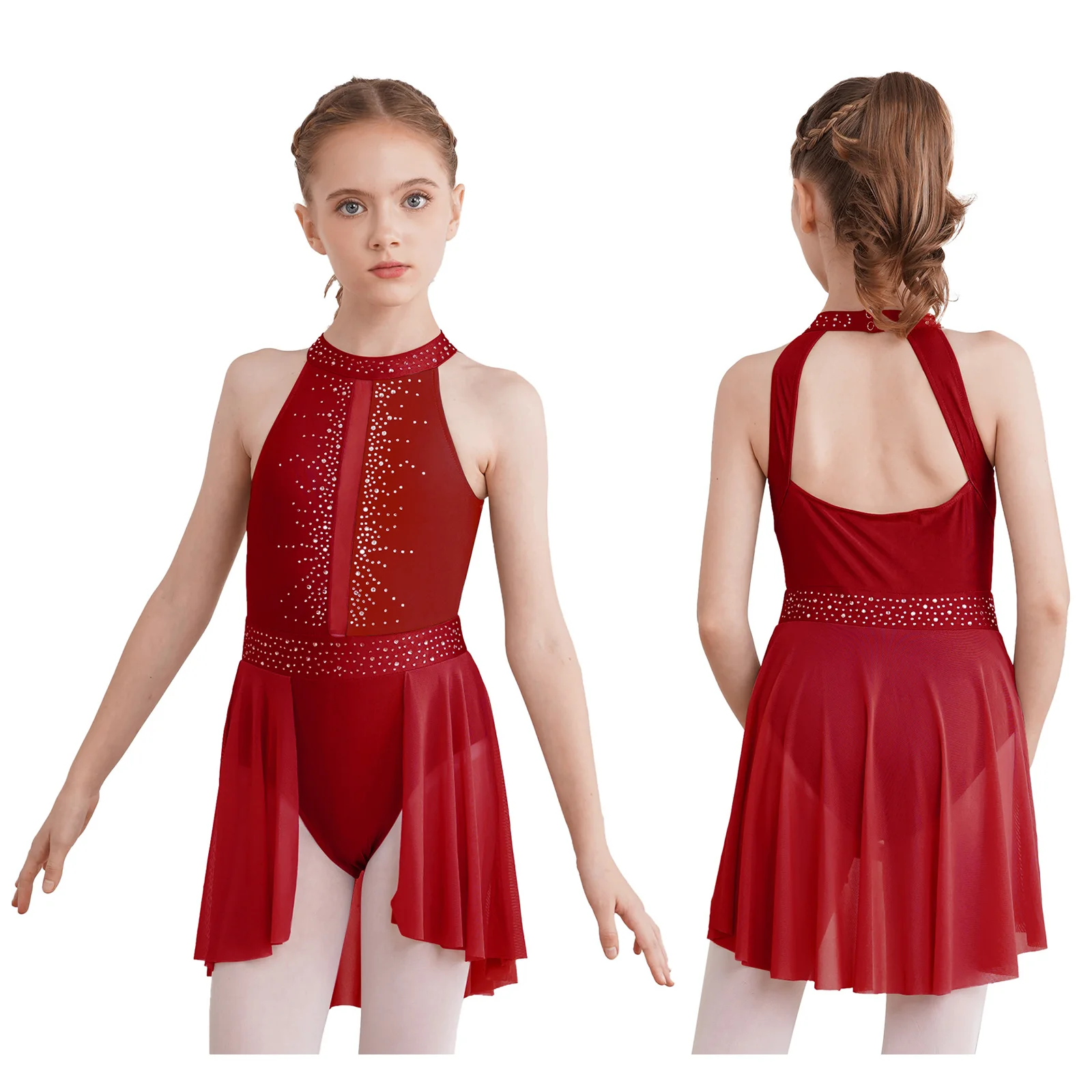 thumbnail image 1 of Vestido de leotardo con tutú y espalda descubierta para niños y niñas, traje de actuación de danza lírica y Ballet con diamantes de imitación brillantes, 1 of 5