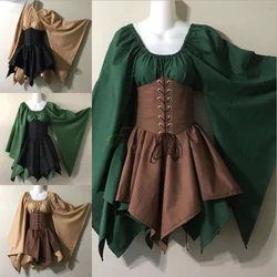 Halloween Cosplay Palace Victoria Medieval Vintage Fairy Elf Costume For Women Princess Bandage Christmas Ptachwork Party Dress